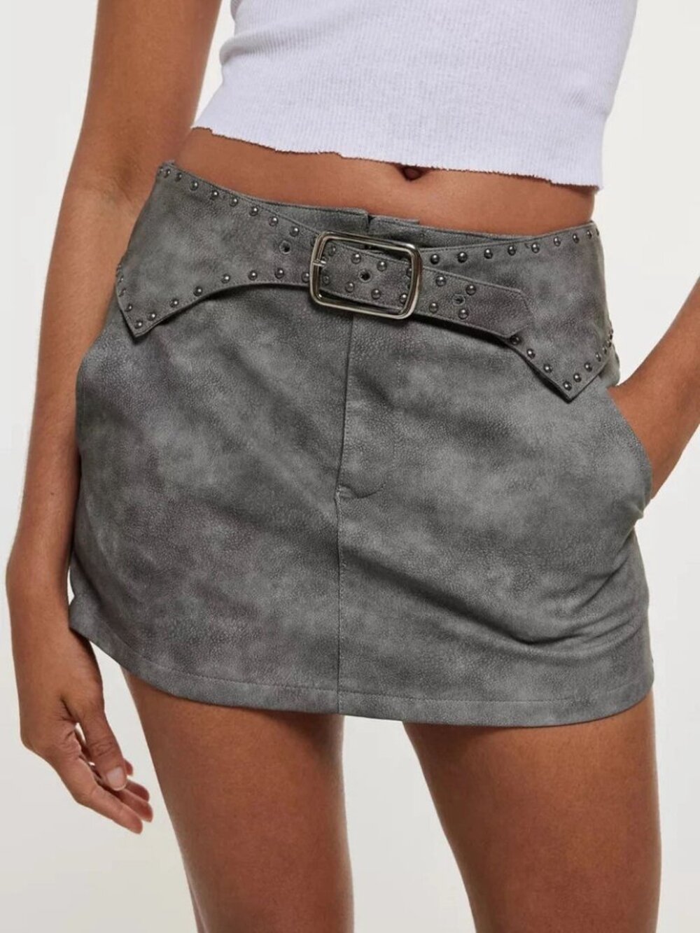 Silence + Noise Studded Faux Leather Mini Skirt